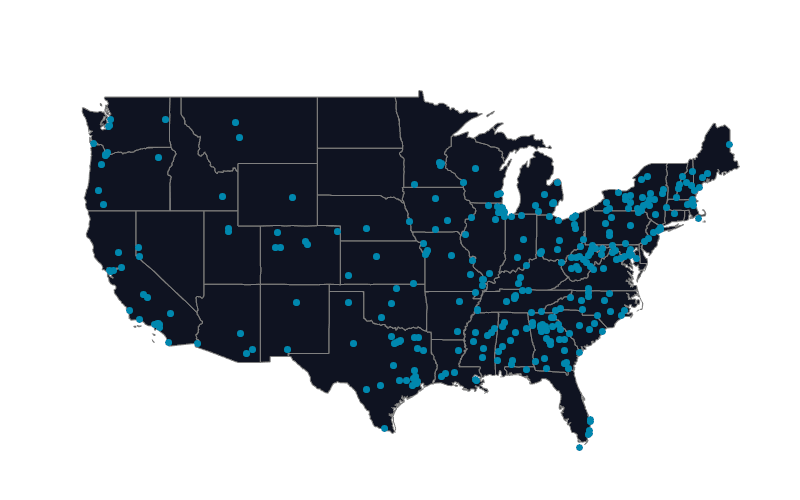 U.S. Map showing current Warbird engagements